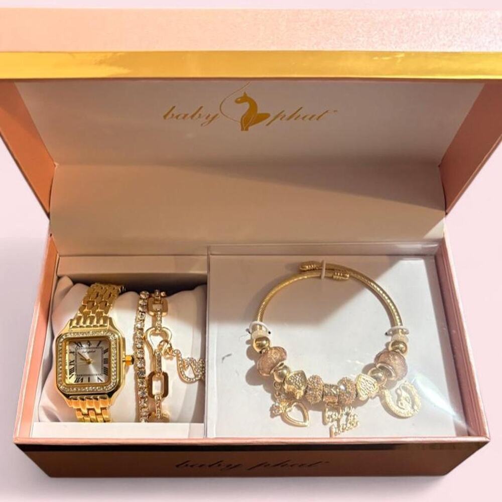 Baby Phat gold-tone jewelry gift set watch and bracelets glam mcbling y2k diva